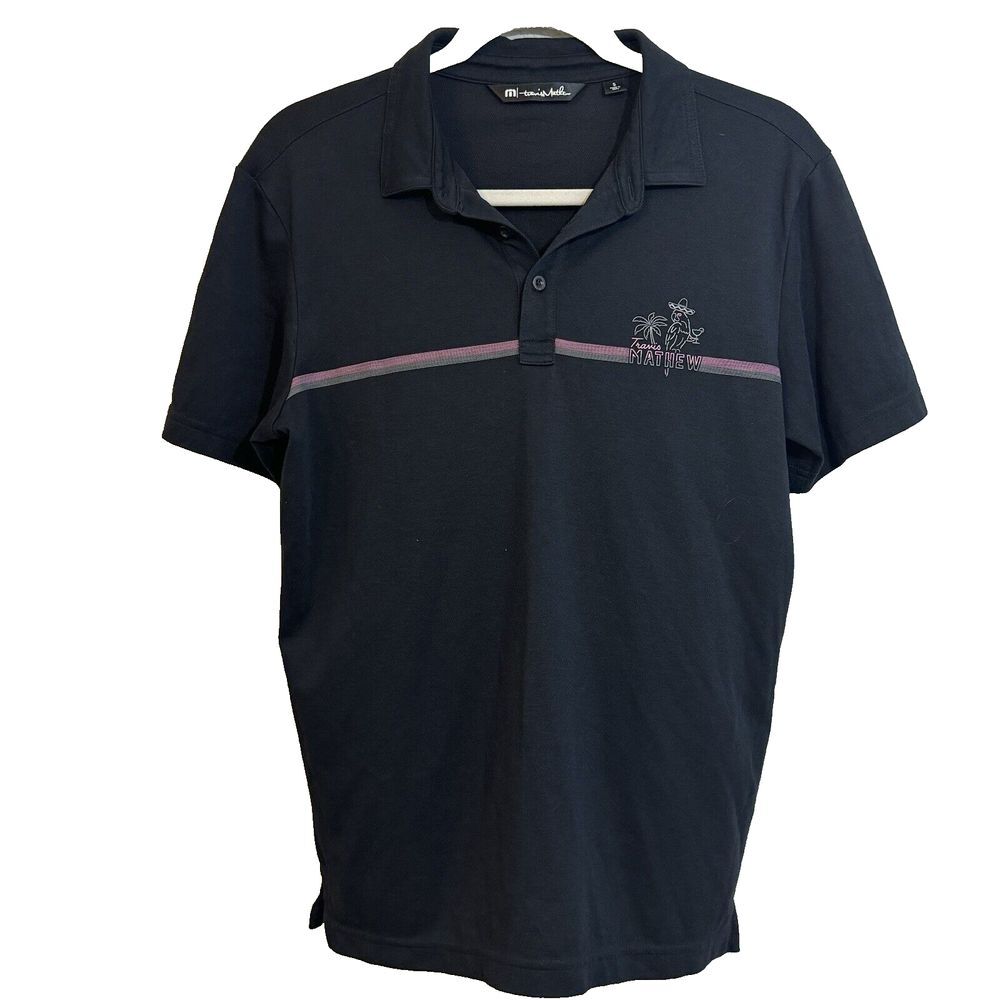 Travis Matthew Men's S Short Sleeve Black Palm Trees‎ Parrot Golf Polo Shirt